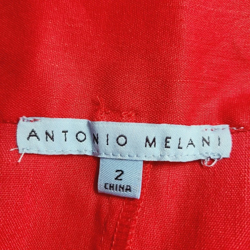 NEW Antonio Melani Red Linen Blend Midi Skirt Button‎ Front A-Line 2 Work Y2K